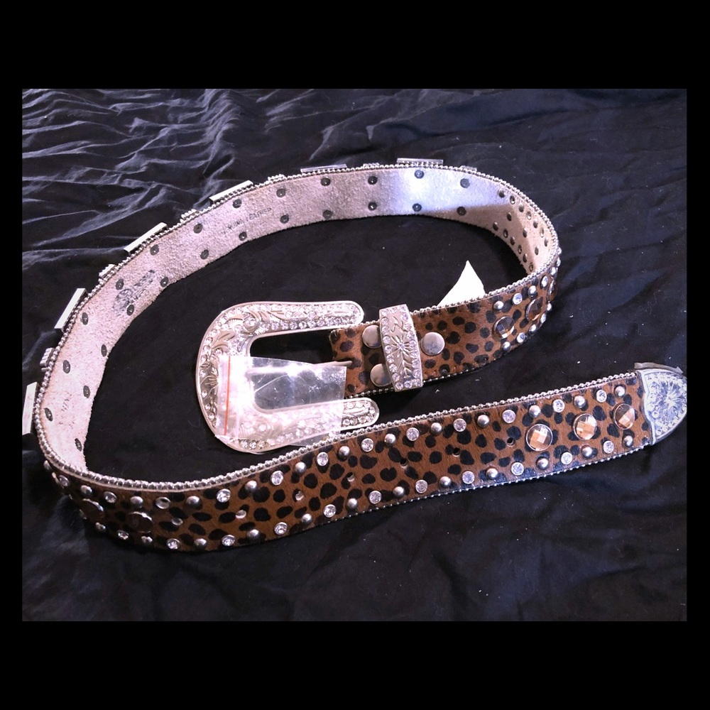 Cheetah Leather Rhinestone Bling Belt